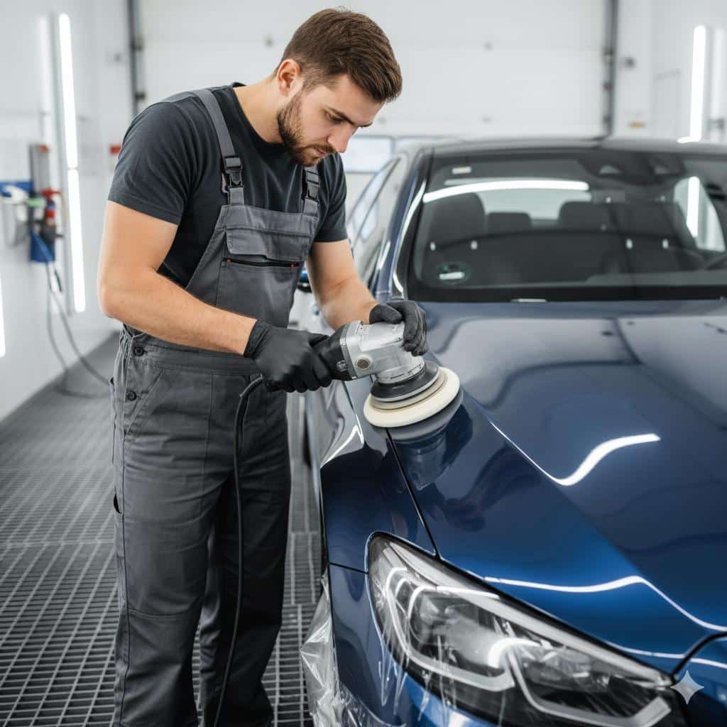Professional collision repair and paint restoration after storm-related car damage